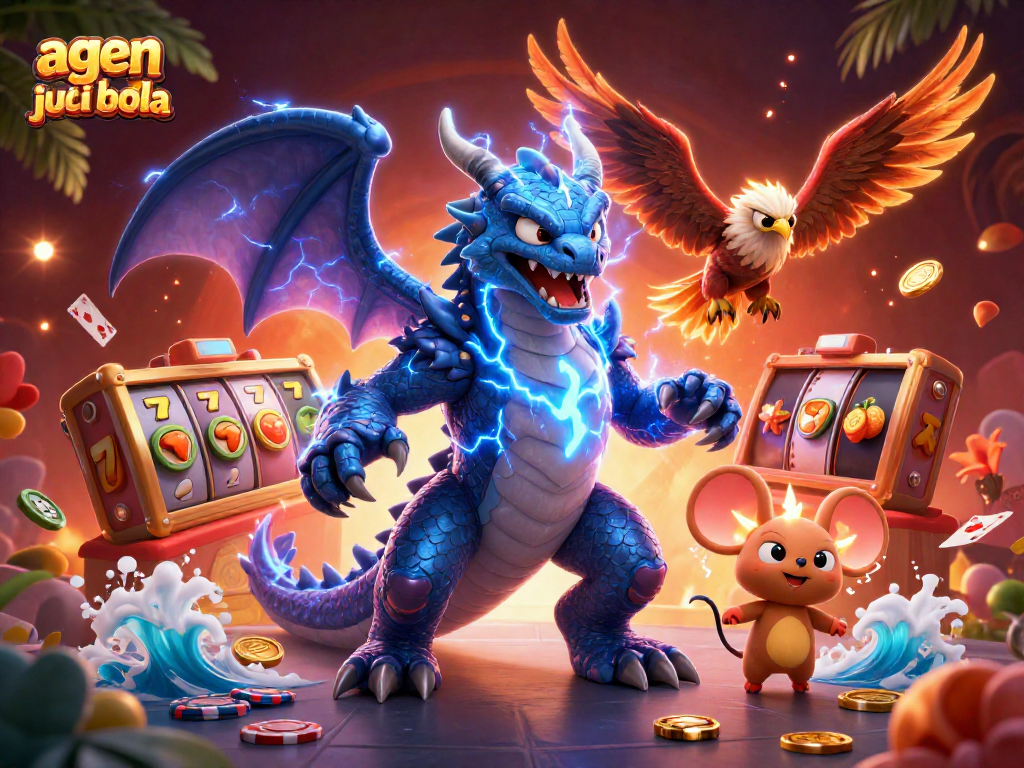 Experience thrilling action with agen judi bola in a vibrant casino-themed scene, showcasing luck and excitement.