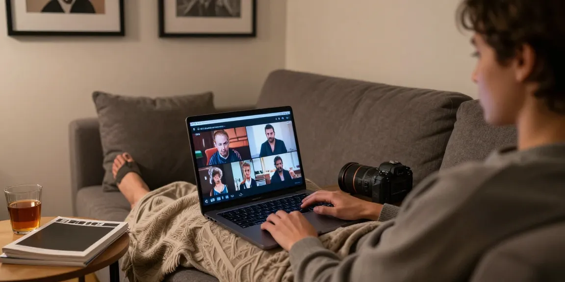 Engaging home scene with a laptop displaying hornyleak content in a cozy living room.