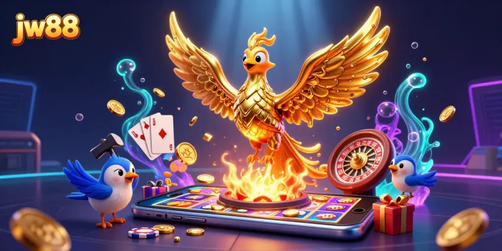 Experience the excitement of jw88 online gambling with a dynamic gold phoenix and vibrant slots.