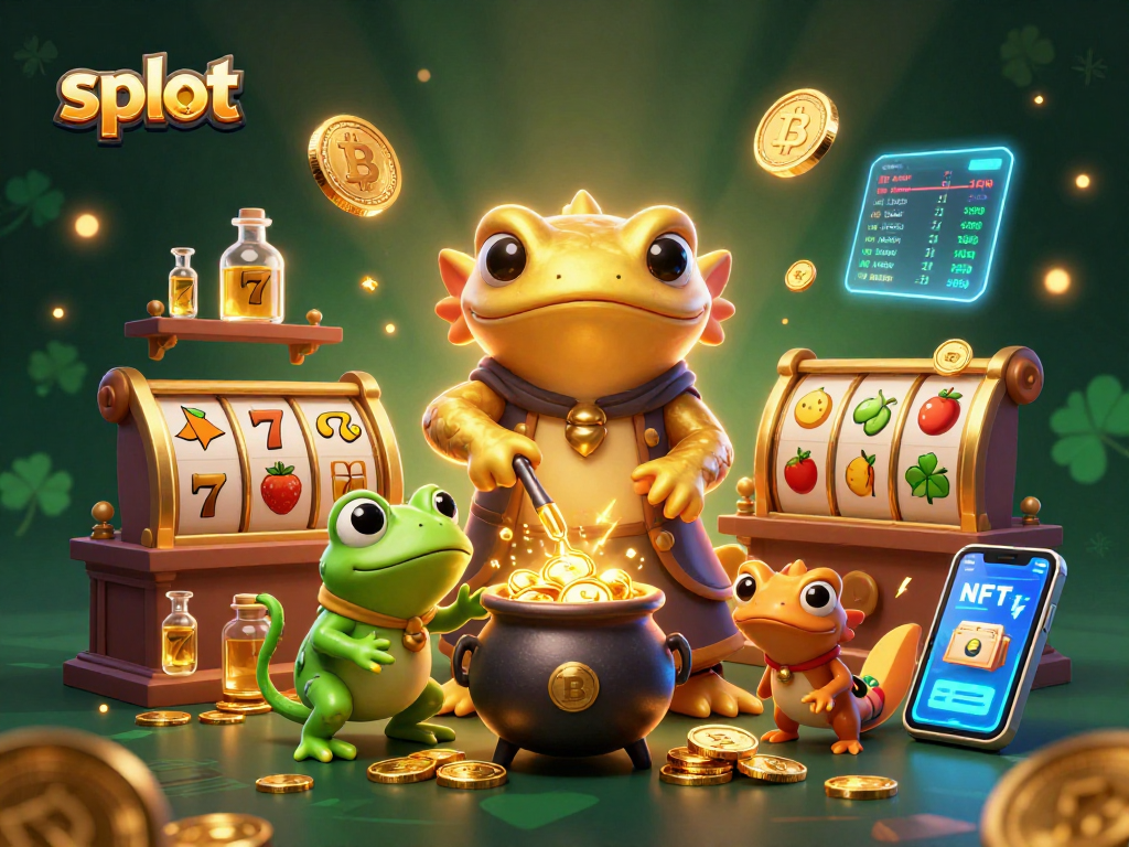Experience thrilling slot adventures with a golden salamander transmuting coins in a whimsical casino.