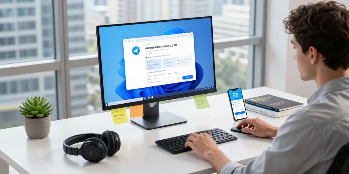 Engaging with Telegram Chinese desktop interface in a modern workspace.