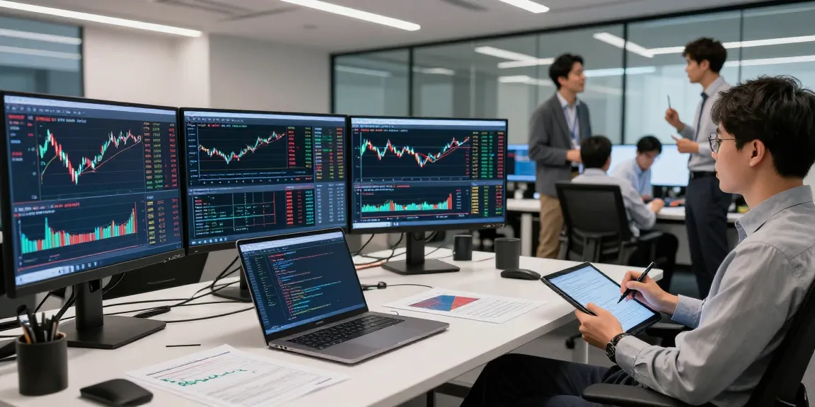 Dynamic trading environment showing Japan stock real-time API data integration in a high-tech financial office.