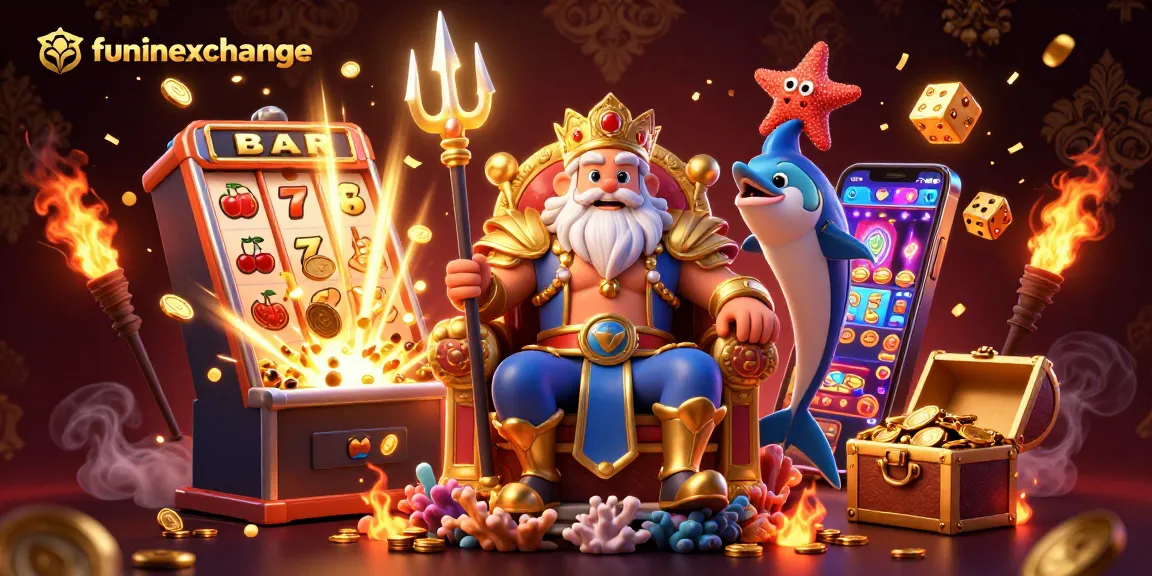 Experience thrilling gameplay with funinexchange's vibrant 3D casino illustration, showcasing dynamic gaming elements.