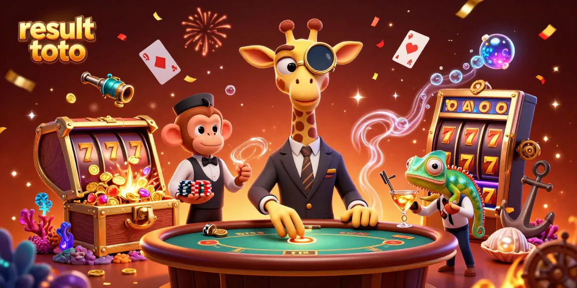 Experience thrilling wins with result toto in this vibrant 3D casino illustration featuring unique characters.