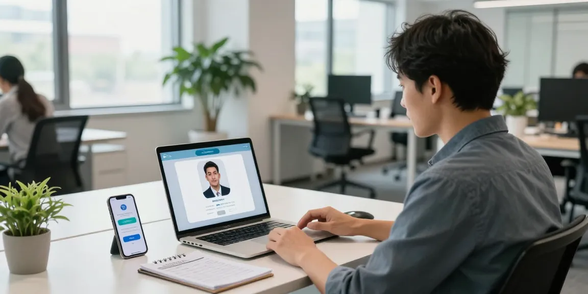 Implementing an age verification system with AI technology in a modern office setting.