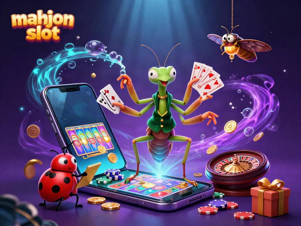 Experience the excitement of the mahjong slot with a lively scene featuring vibrant characters and casino elements.