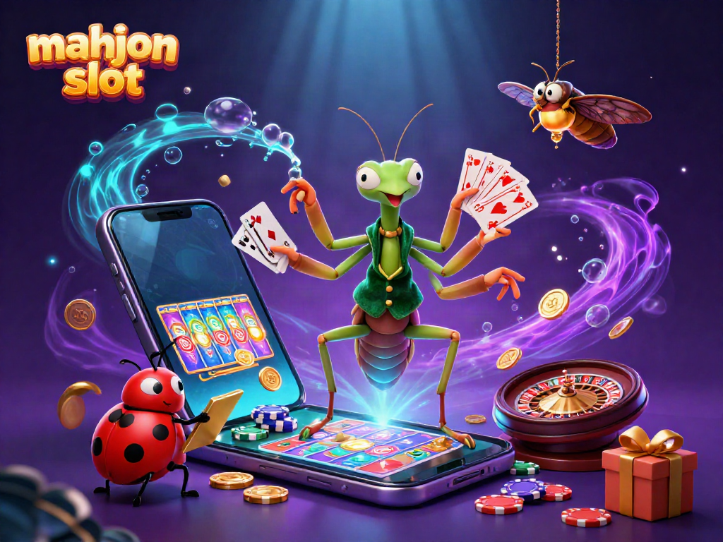 Experience the excitement of the mahjong slot with a lively scene featuring vibrant characters and casino elements.