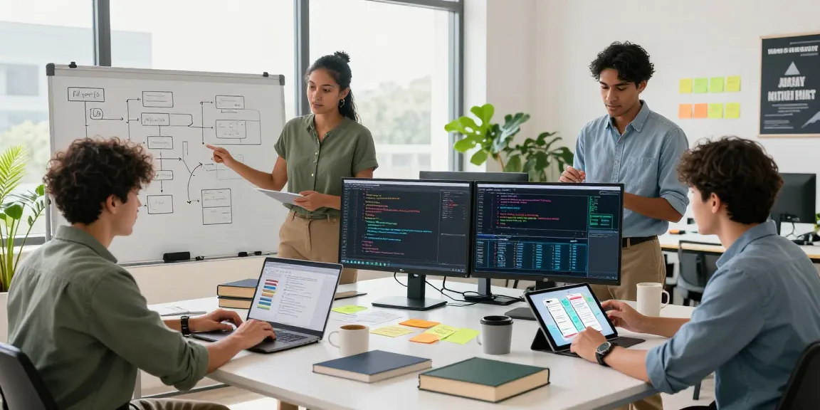 Collaborative software development team engaging with technology at their workspace on telegramin-cn.com