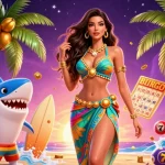 Engage with the thrilling slot gacor 777 experience through vibrant game symbols, a beach goddess, and rich prizes.