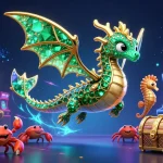 Visitez un monde captivant du casino en ligne avec un dragon de mer et des éléments ludiques.