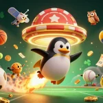Experience thrilling sports bets with gg88vn in a vibrant casino illustration featuring a golden penguin.