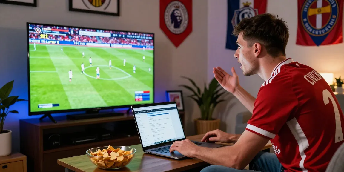 Football fan enjoying live Premier League action on BK8th platform from home.