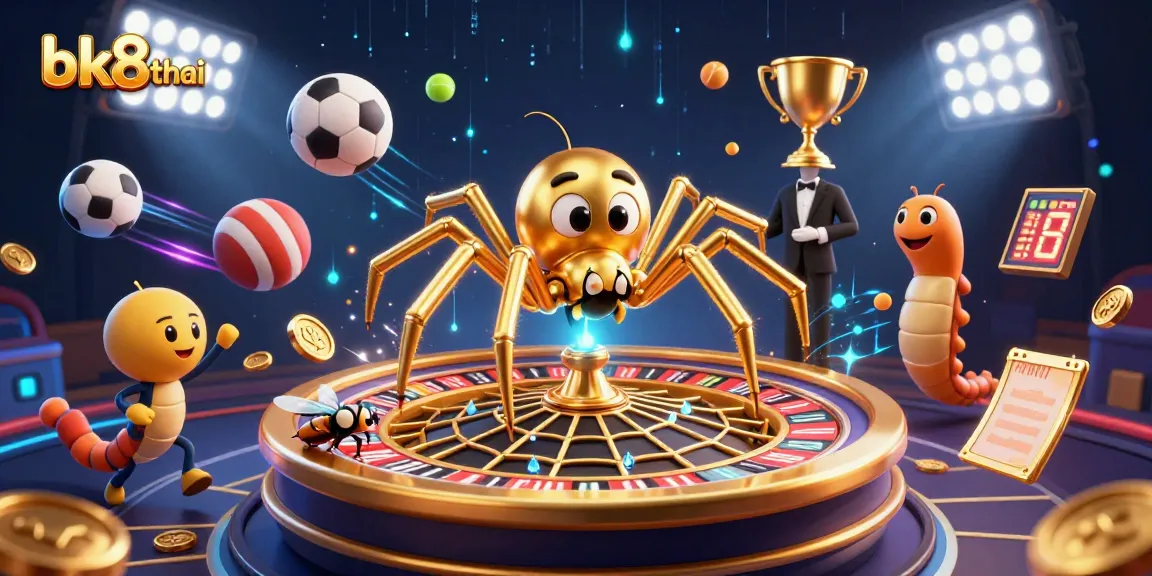 Engage in sports betting excitement with bk8thai, featuring a whimsical roulette wheel scene.