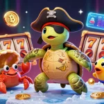 Experience thrilling gameplay with popotogel as a pirate turtle and friends unveil slot machine treasures.