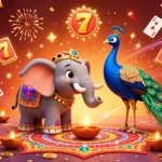 Engage with mahjong slot excitement in this vibrant casino-themed illustration featuring colorful characters and dynamic game elements.