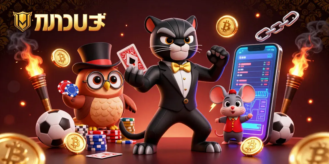 แทงบอล action illustrated with a stylish panther, owl, and mouse in a vibrant casino scene.