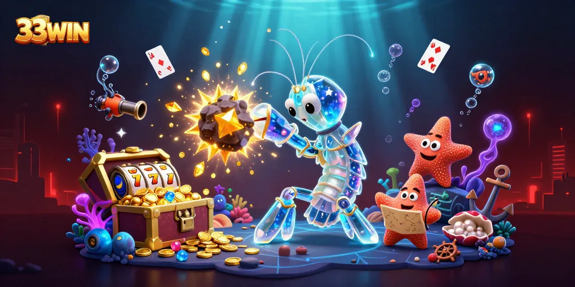 Experience big wins at 33WIN with a vibrant 3D scene featuring exhilarating casino gaming elements.