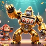 Engage in thrilling gaming with ee88 as the golden gorilla mech battles for coins amidst dynamic sports elements.