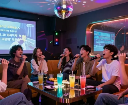 Experience 강남가라오케 nightlife with friends enjoying a vibrant karaoke scene.