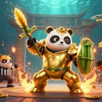 Experience JBO’s thrilling action as a golden panda fights in a vibrant gambling arena.