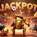 Experience excitement with XOILAC as cartoon heroes celebrate a sports betting victory with swirling coins and vibrant stadium.
