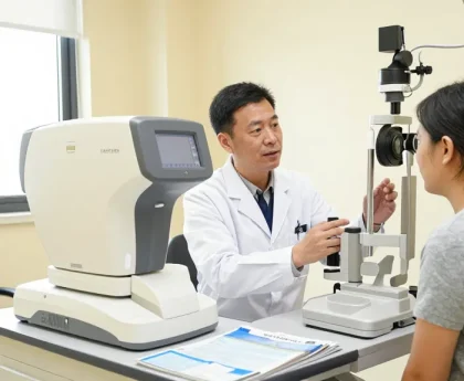Consultation at SNU Eye Clinic showcasing expert eye care services and patient interaction in a modern setting, snuseoulglobal.com/ru.