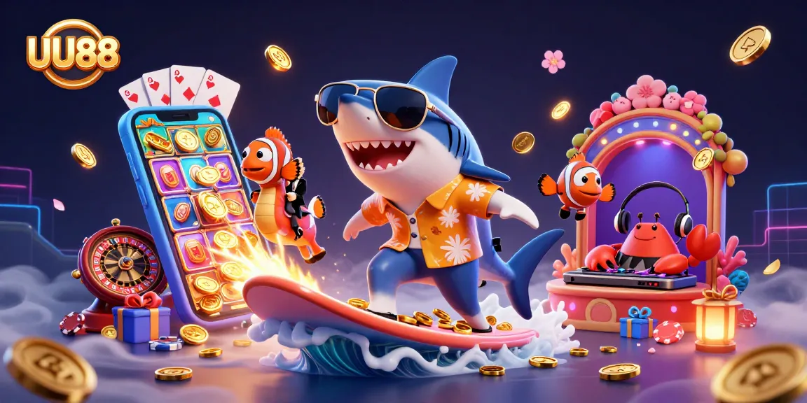 Experience UU88's exciting gameplay featuring a colorful 3D underwater casino scene with vibrant characters.
