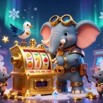 Engage with the thrilling world of toto slot89 through a whimsical 3D illustration featuring a steampunk elephant and dynamic game elements.