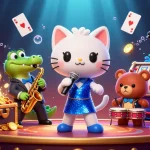 Experience the thrill of fly88 with a vibrant casino scene featuring animated characters and classic game elements.