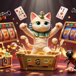 Experience thrilling moments with sky88 while the mummy cat bursts from a golden sarcophagus in a vibrant pyramid casino.