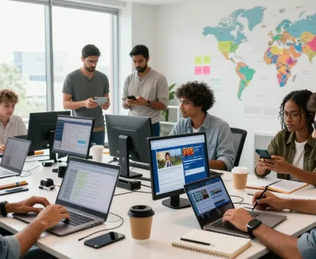 Engaging newsroom environment at https://www.theindaily.com showcasing journalists collaborating on contemporary reporting.