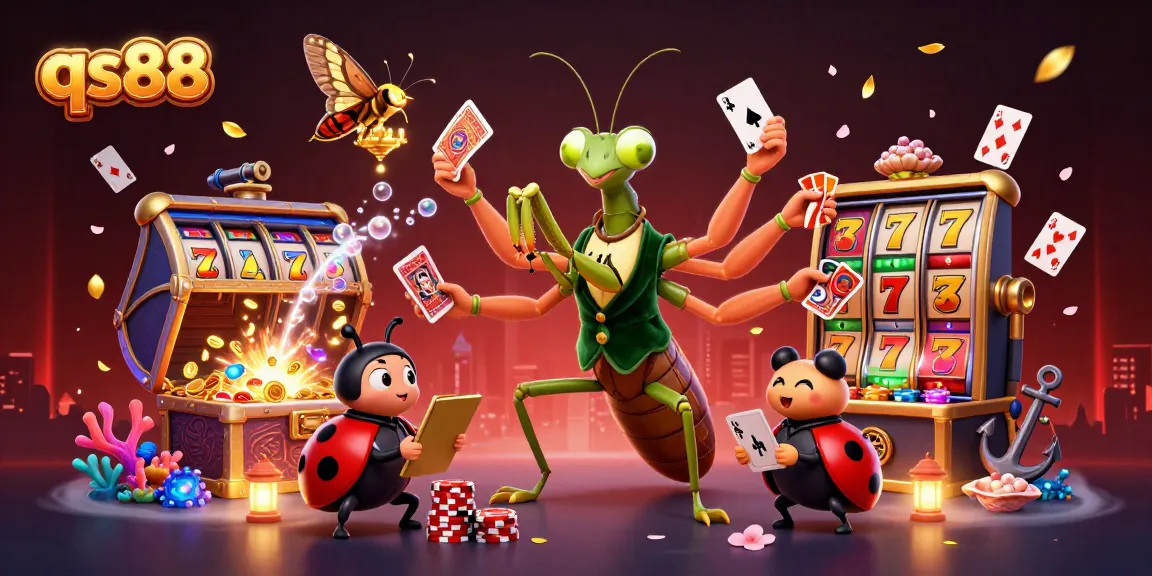 Experience thrilling slot excitement at qs88, with vibrant 3D cartoon characters in a lively casino scene.