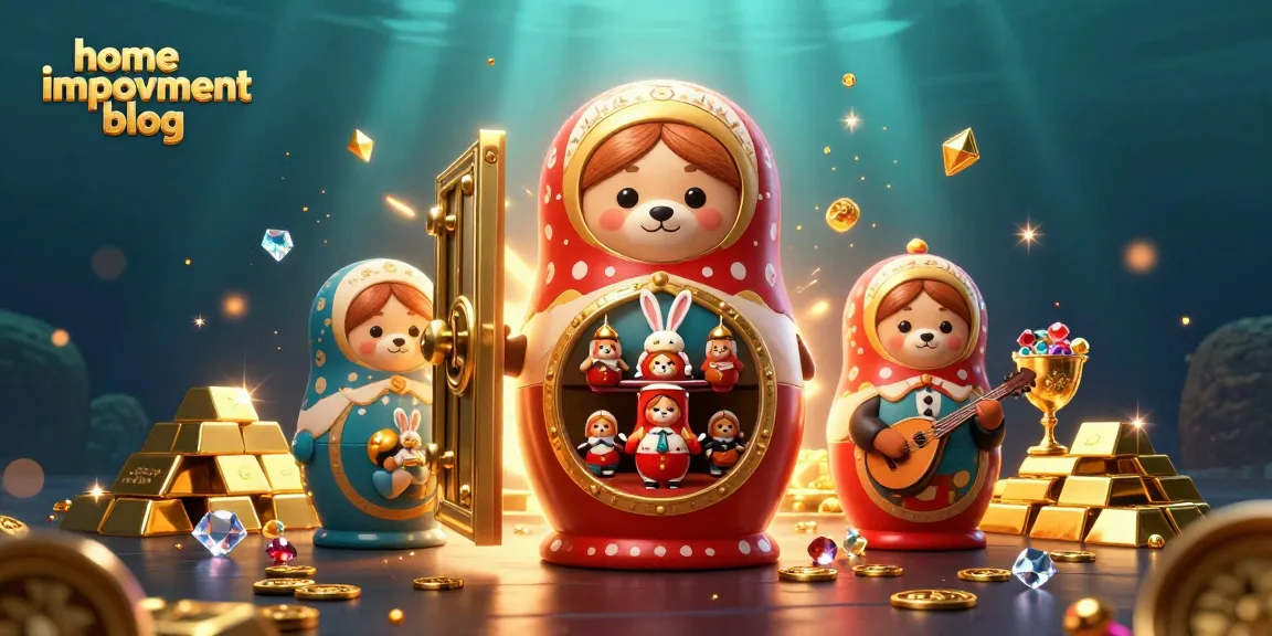 Engage with the home improvement blog scene featuring colorful Matryoshka bears and casino elements.