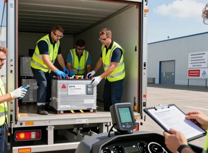 Batterie Transport in Dortmund mit ADR-zertifizierten Fahrern, die Lithiumbatterien sicher verladen.